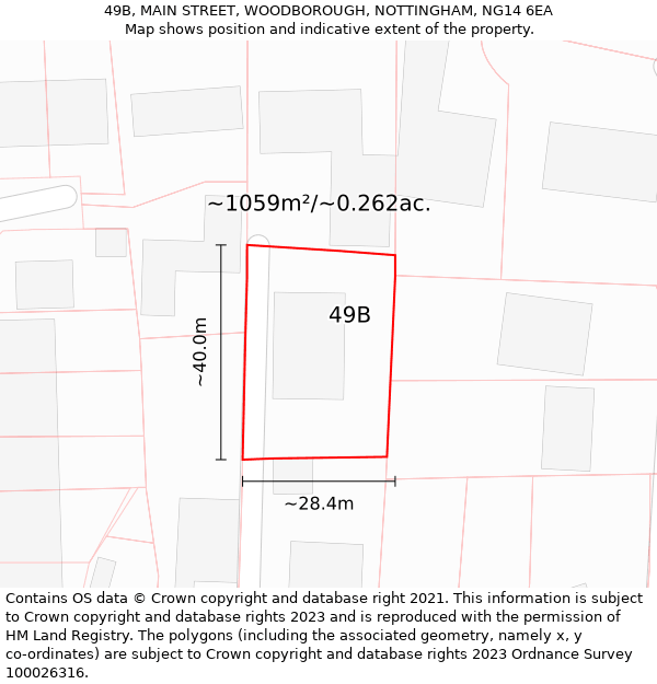 49B, MAIN STREET, WOODBOROUGH, NOTTINGHAM, NG14 6EA: Plot and title map