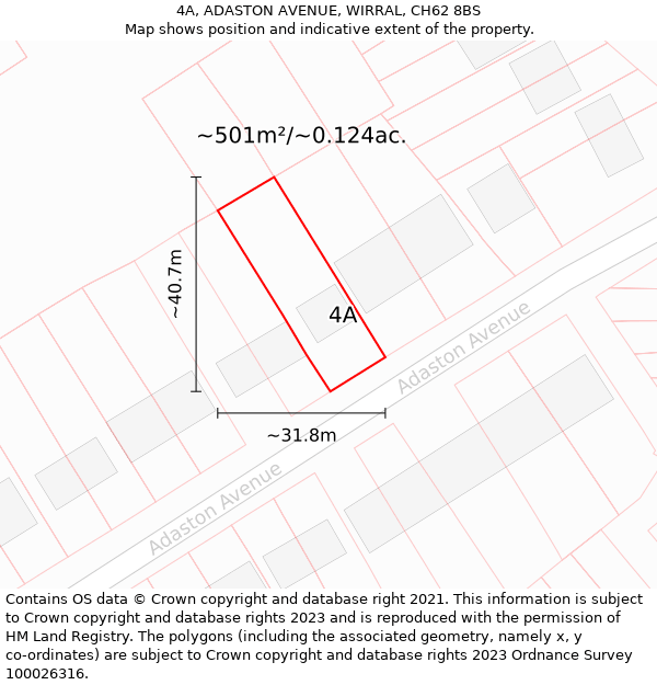 4A, ADASTON AVENUE, WIRRAL, CH62 8BS: Plot and title map