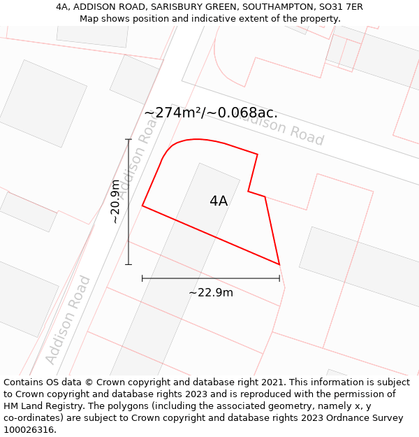 4A, ADDISON ROAD, SARISBURY GREEN, SOUTHAMPTON, SO31 7ER: Plot and title map