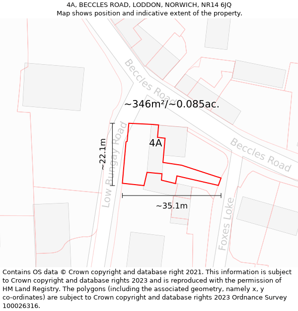 4A, BECCLES ROAD, LODDON, NORWICH, NR14 6JQ: Plot and title map