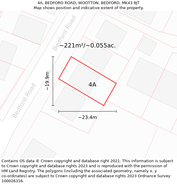 4A, BEDFORD ROAD, WOOTTON, BEDFORD, MK43 9JT: Plot and title map