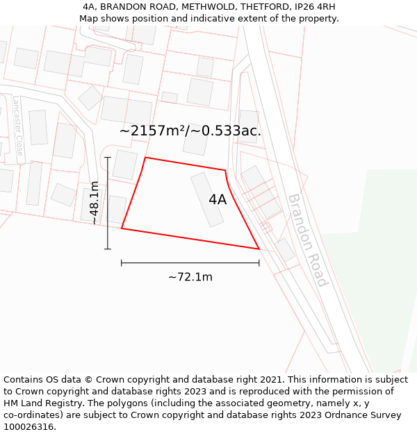4A, BRANDON ROAD, METHWOLD, THETFORD, IP26 4RH: Plot and title map