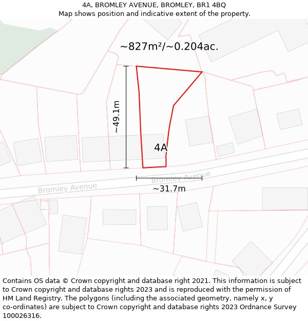4A, BROMLEY AVENUE, BROMLEY, BR1 4BQ: Plot and title map