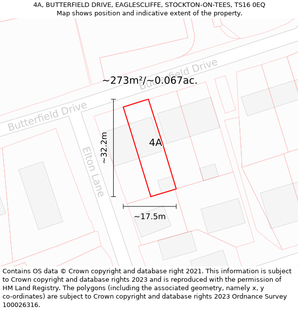 4A, BUTTERFIELD DRIVE, EAGLESCLIFFE, STOCKTON-ON-TEES, TS16 0EQ: Plot and title map