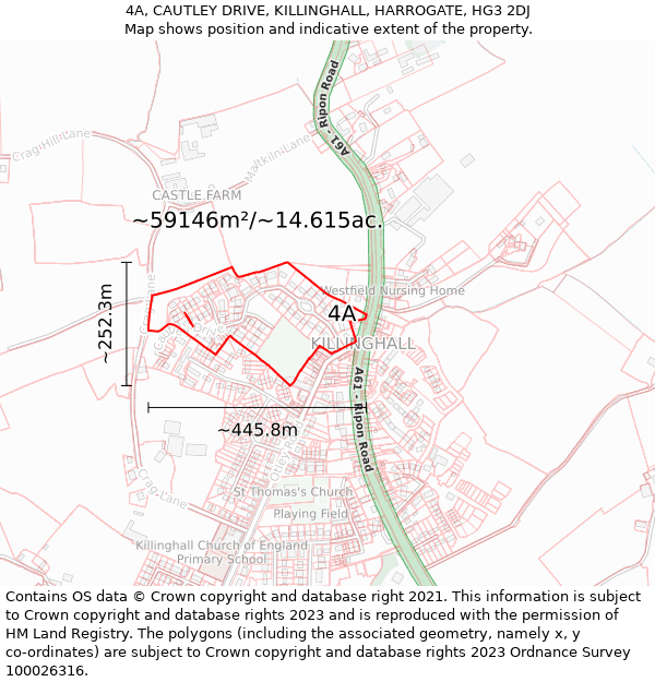 4A, CAUTLEY DRIVE, KILLINGHALL, HARROGATE, HG3 2DJ: Plot and title map