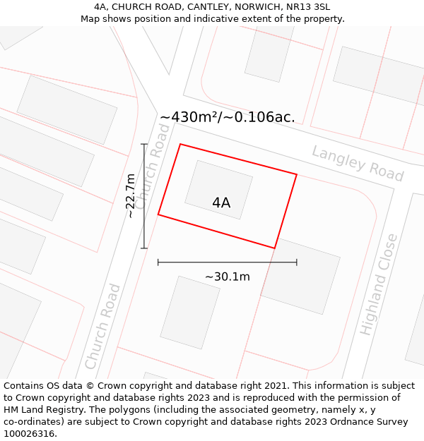 4A, CHURCH ROAD, CANTLEY, NORWICH, NR13 3SL: Plot and title map