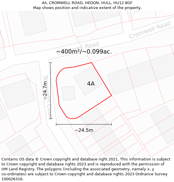 4A, CROMWELL ROAD, HEDON, HULL, HU12 8GF: Plot and title map