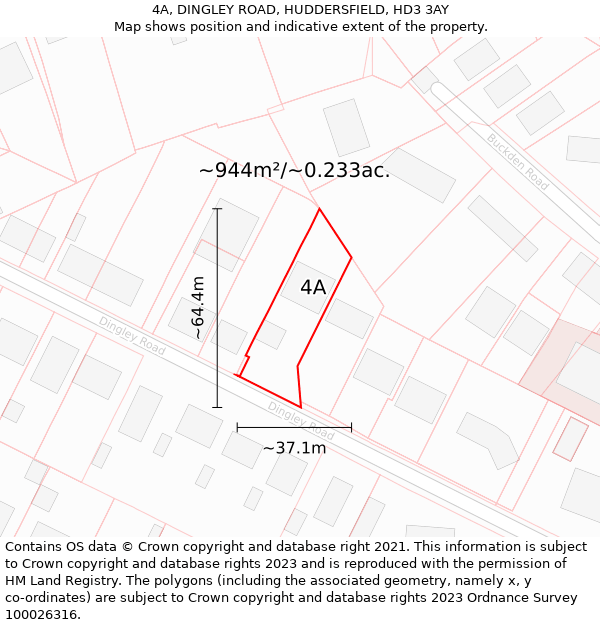 4A, DINGLEY ROAD, HUDDERSFIELD, HD3 3AY: Plot and title map