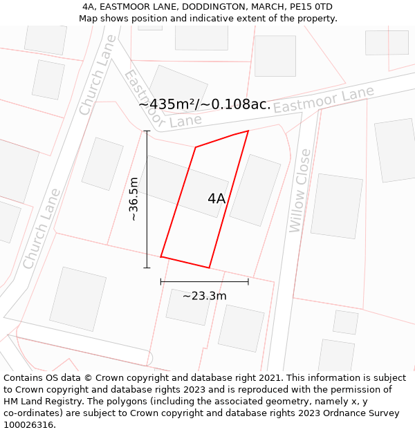 4A, EASTMOOR LANE, DODDINGTON, MARCH, PE15 0TD: Plot and title map