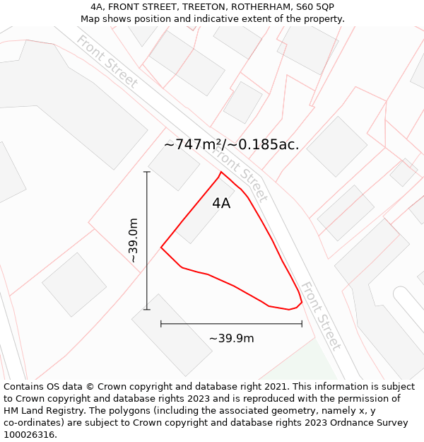 4A, FRONT STREET, TREETON, ROTHERHAM, S60 5QP: Plot and title map