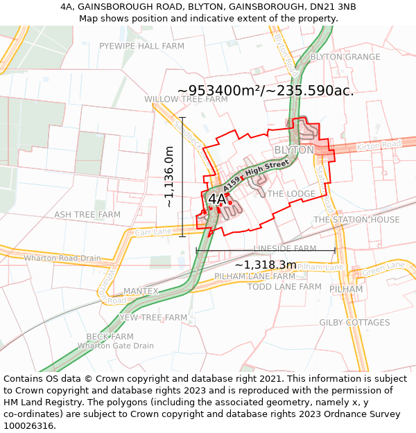 4A, GAINSBOROUGH ROAD, BLYTON, GAINSBOROUGH, DN21 3NB: Plot and title map