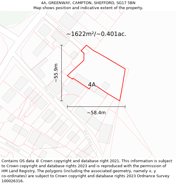 4A, GREENWAY, CAMPTON, SHEFFORD, SG17 5BN: Plot and title map