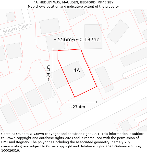 4A, HEDLEY WAY, MAULDEN, BEDFORD, MK45 2BY: Plot and title map