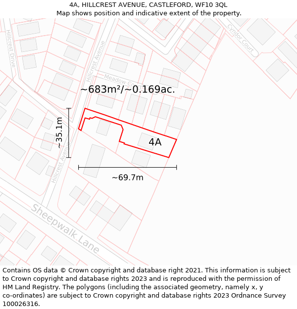 4A, HILLCREST AVENUE, CASTLEFORD, WF10 3QL: Plot and title map