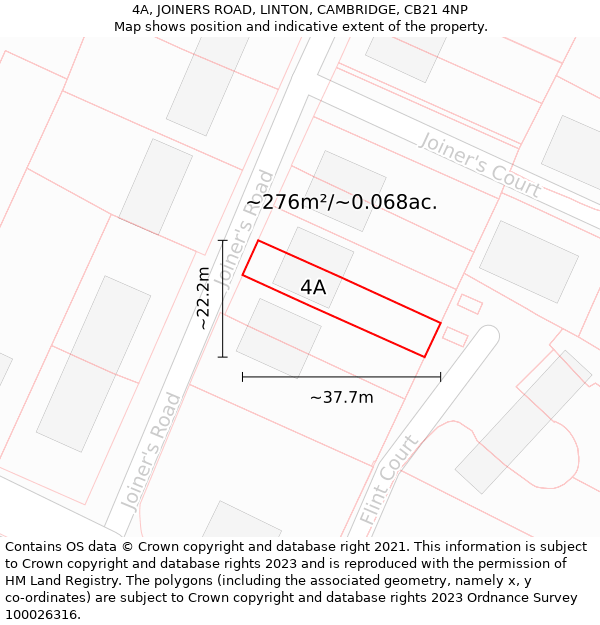 4A, JOINERS ROAD, LINTON, CAMBRIDGE, CB21 4NP: Plot and title map