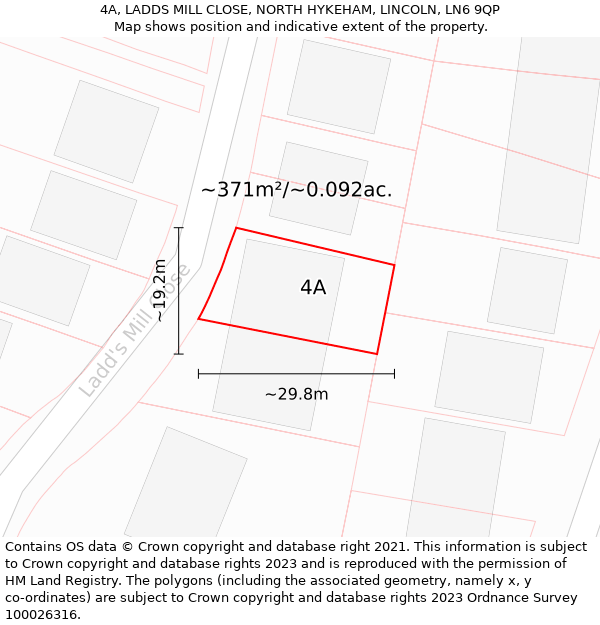 4A, LADDS MILL CLOSE, NORTH HYKEHAM, LINCOLN, LN6 9QP: Plot and title map