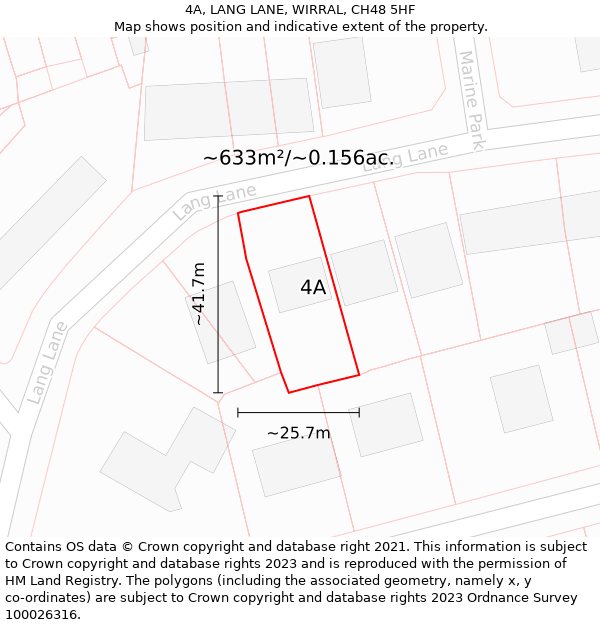 4A, LANG LANE, WIRRAL, CH48 5HF: Plot and title map