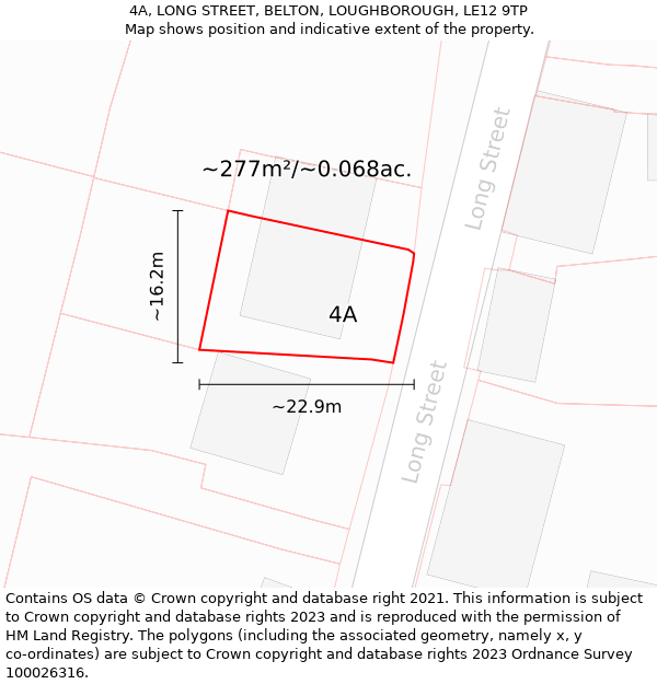 4A, LONG STREET, BELTON, LOUGHBOROUGH, LE12 9TP: Plot and title map