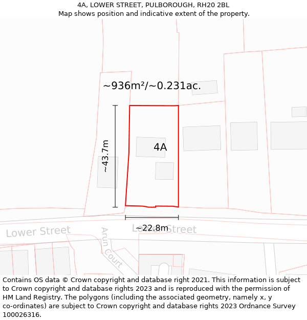 4A, LOWER STREET, PULBOROUGH, RH20 2BL: Plot and title map