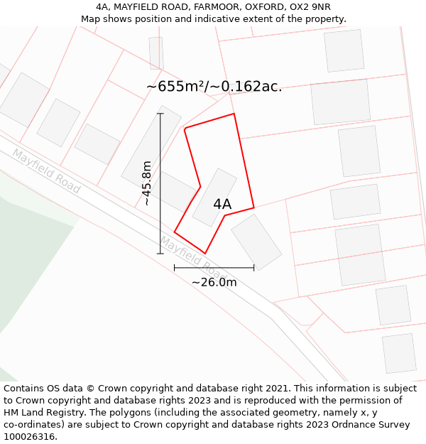 4A, MAYFIELD ROAD, FARMOOR, OXFORD, OX2 9NR: Plot and title map