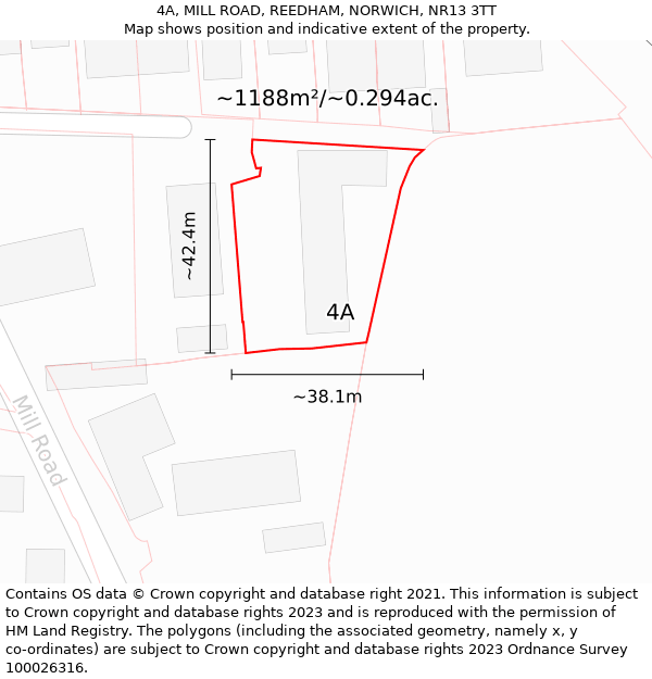 4A, MILL ROAD, REEDHAM, NORWICH, NR13 3TT: Plot and title map