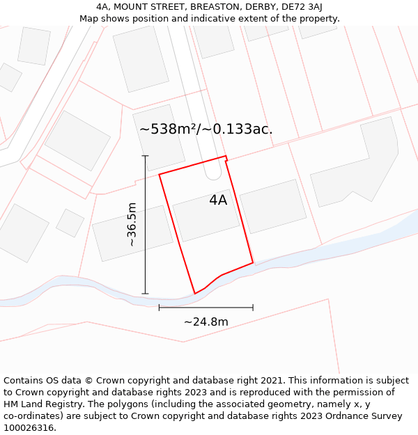 4A, MOUNT STREET, BREASTON, DERBY, DE72 3AJ: Plot and title map