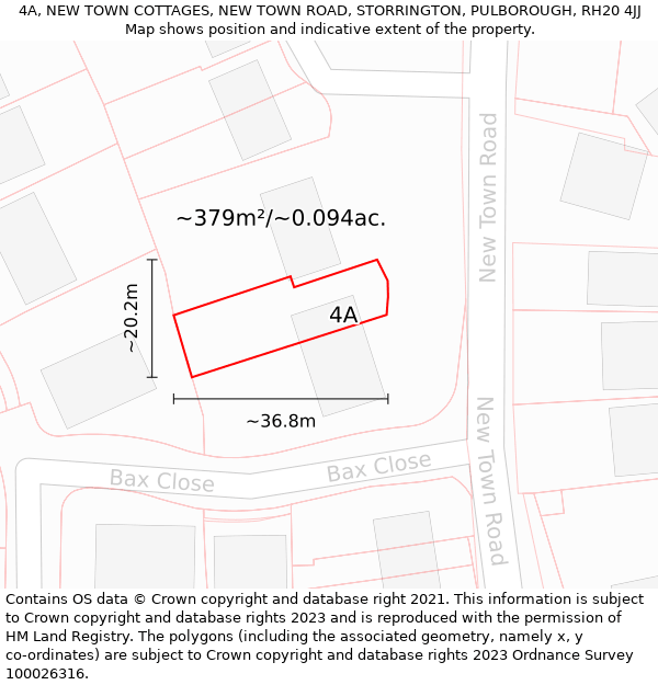 4A, NEW TOWN COTTAGES, NEW TOWN ROAD, STORRINGTON, PULBOROUGH, RH20 4JJ: Plot and title map