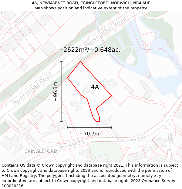 4A, NEWMARKET ROAD, CRINGLEFORD, NORWICH, NR4 6UE: Plot and title map