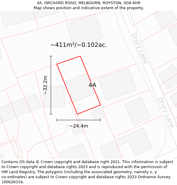 4A, ORCHARD ROAD, MELBOURN, ROYSTON, SG8 6HR: Plot and title map