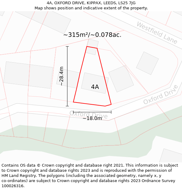 4A, OXFORD DRIVE, KIPPAX, LEEDS, LS25 7JG: Plot and title map