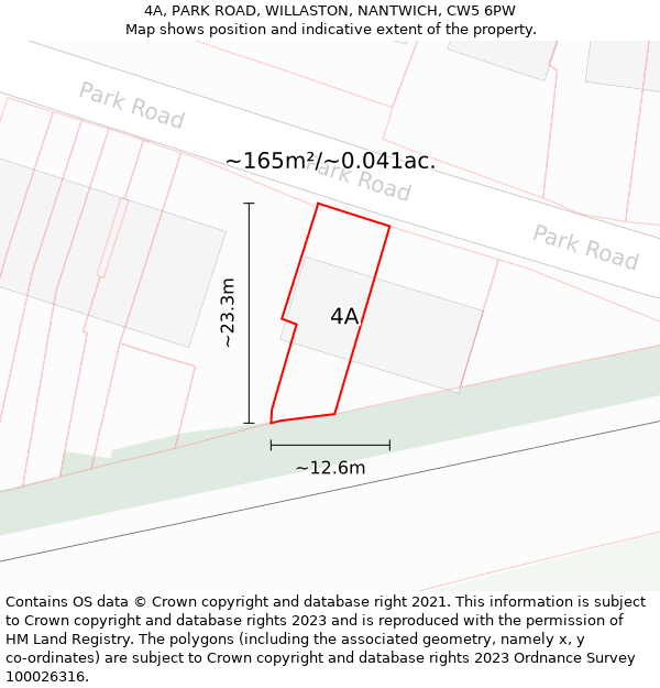 4A, PARK ROAD, WILLASTON, NANTWICH, CW5 6PW: Plot and title map