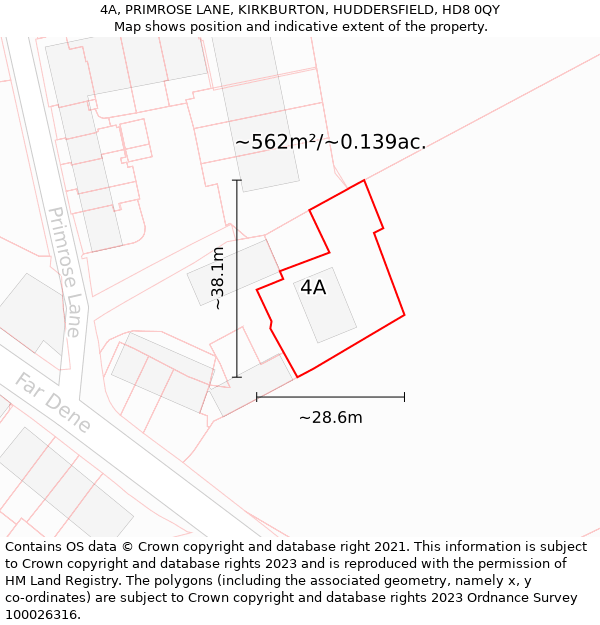 4A, PRIMROSE LANE, KIRKBURTON, HUDDERSFIELD, HD8 0QY: Plot and title map