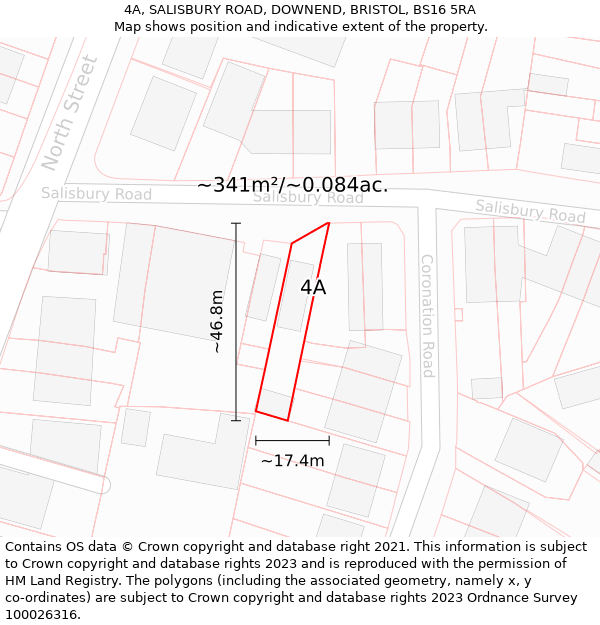 4A, SALISBURY ROAD, DOWNEND, BRISTOL, BS16 5RA: Plot and title map