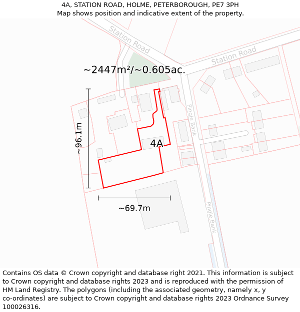 4A, STATION ROAD, HOLME, PETERBOROUGH, PE7 3PH: Plot and title map