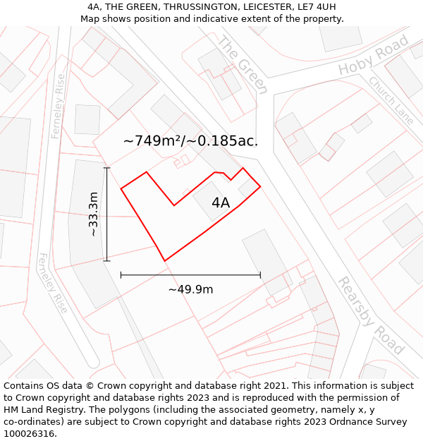 4A, THE GREEN, THRUSSINGTON, LEICESTER, LE7 4UH: Plot and title map