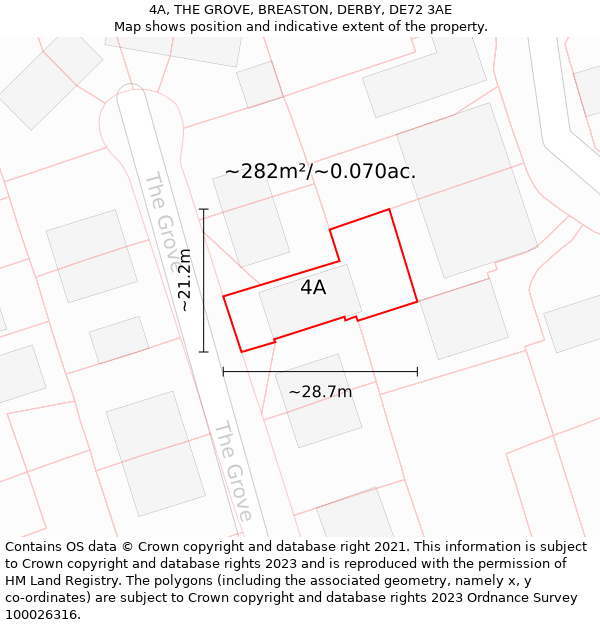 4A, THE GROVE, BREASTON, DERBY, DE72 3AE: Plot and title map