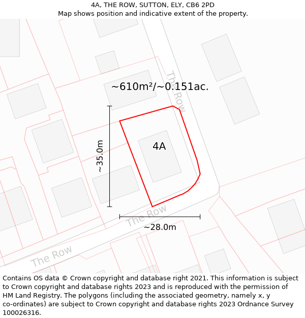 4A, THE ROW, SUTTON, ELY, CB6 2PD: Plot and title map