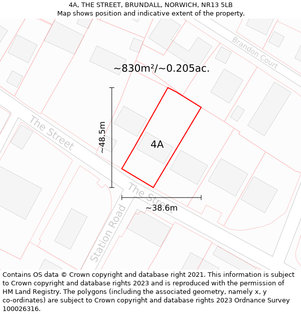 4A, THE STREET, BRUNDALL, NORWICH, NR13 5LB: Plot and title map