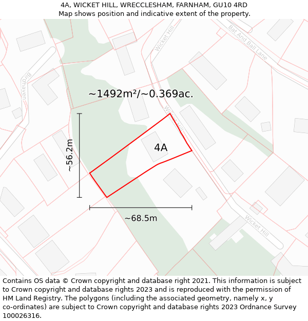 4A, WICKET HILL, WRECCLESHAM, FARNHAM, GU10 4RD: Plot and title map