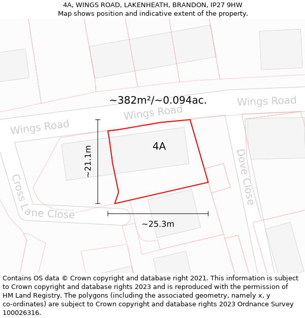 4A, WINGS ROAD, LAKENHEATH, BRANDON, IP27 9HW: Plot and title map