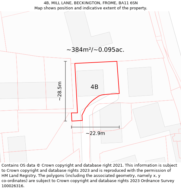 4B, MILL LANE, BECKINGTON, FROME, BA11 6SN: Plot and title map