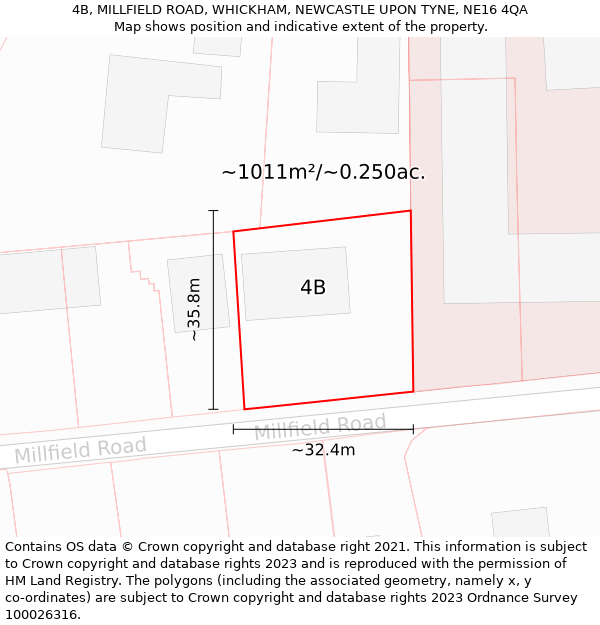 4B, MILLFIELD ROAD, WHICKHAM, NEWCASTLE UPON TYNE, NE16 4QA: Plot and title map