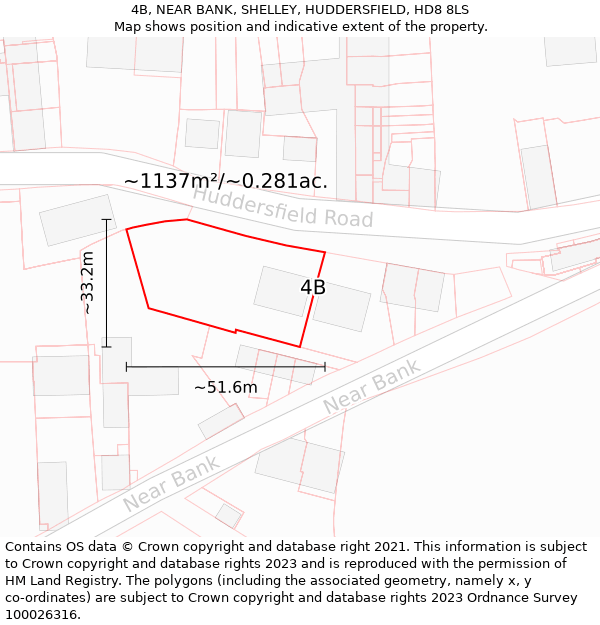 4B, NEAR BANK, SHELLEY, HUDDERSFIELD, HD8 8LS: Plot and title map