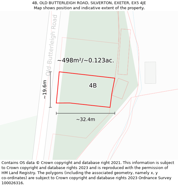 4B, OLD BUTTERLEIGH ROAD, SILVERTON, EXETER, EX5 4JE: Plot and title map