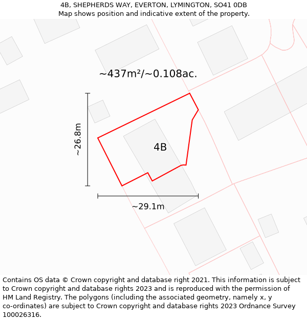 4B, SHEPHERDS WAY, EVERTON, LYMINGTON, SO41 0DB: Plot and title map