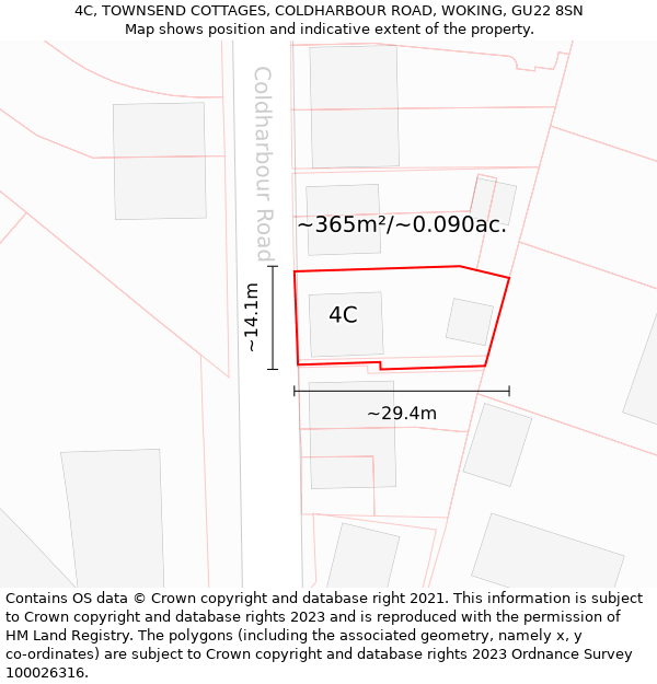 4C, TOWNSEND COTTAGES, COLDHARBOUR ROAD, WOKING, GU22 8SN: Plot and title map