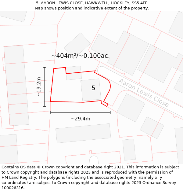 5, AARON LEWIS CLOSE, HAWKWELL, HOCKLEY, SS5 4FE: Plot and title map