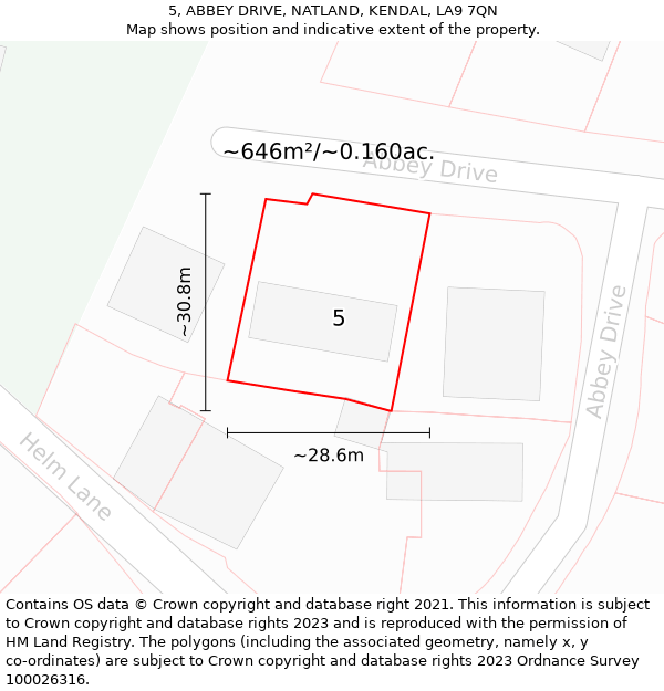 5, ABBEY DRIVE, NATLAND, KENDAL, LA9 7QN: Plot and title map