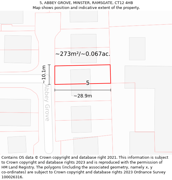 5, ABBEY GROVE, MINSTER, RAMSGATE, CT12 4HB: Plot and title map