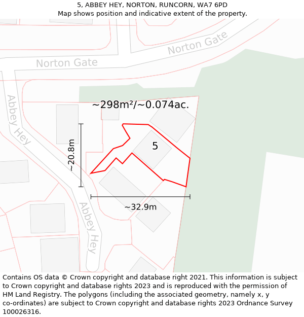 5, ABBEY HEY, NORTON, RUNCORN, WA7 6PD: Plot and title map